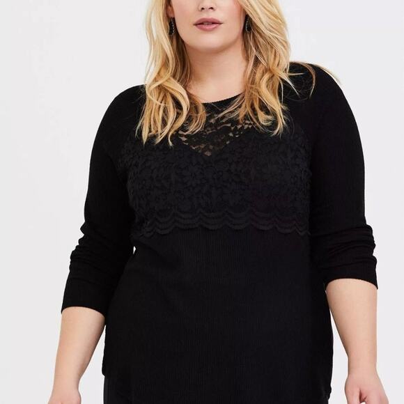 Torrid Black Hacci Lace Overlay Knit Sweater Ribbed Top Women Plus Size 4X - Picture 1 of 12